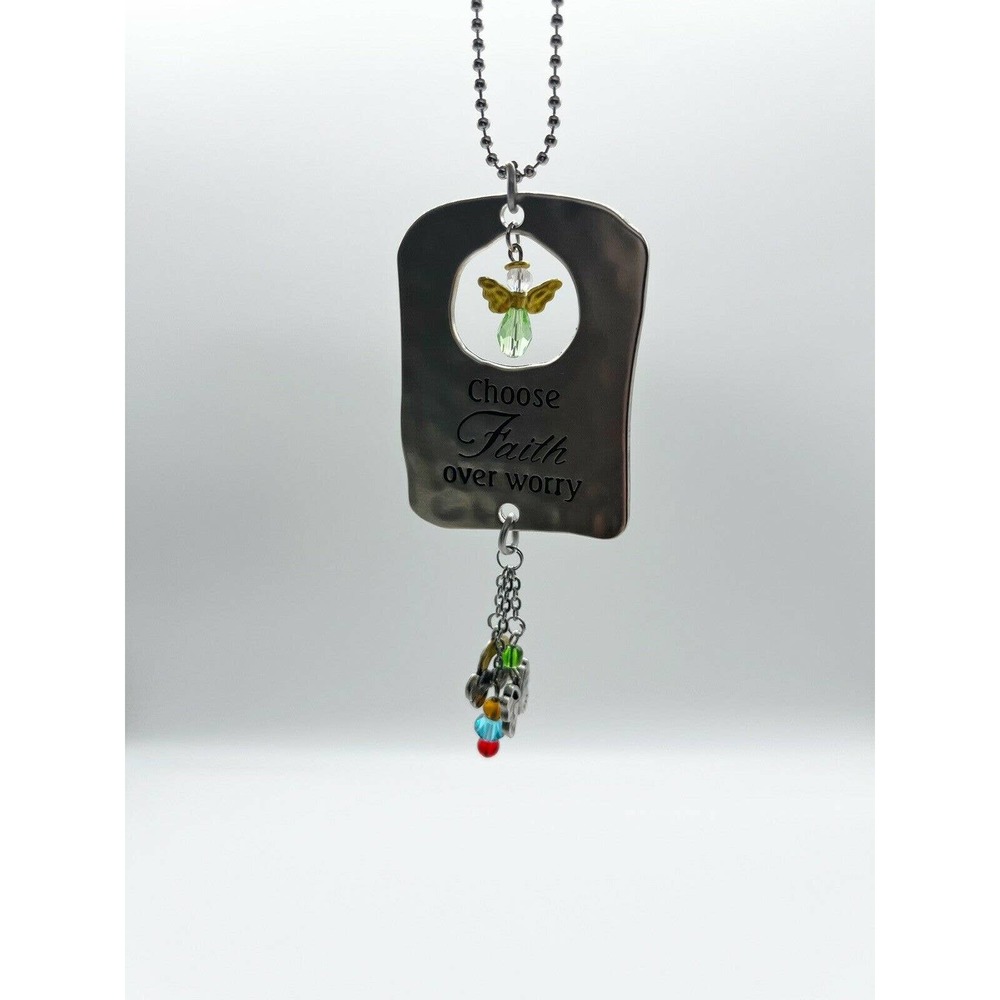 Religious Faith Small Stainless Hammered Steel Hanging Ornament Charm Pendant - Picture 4 of 5